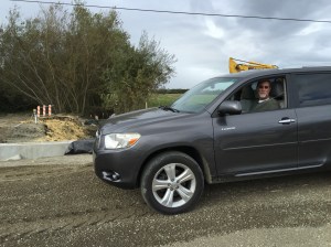 First vehicle across the bridge
